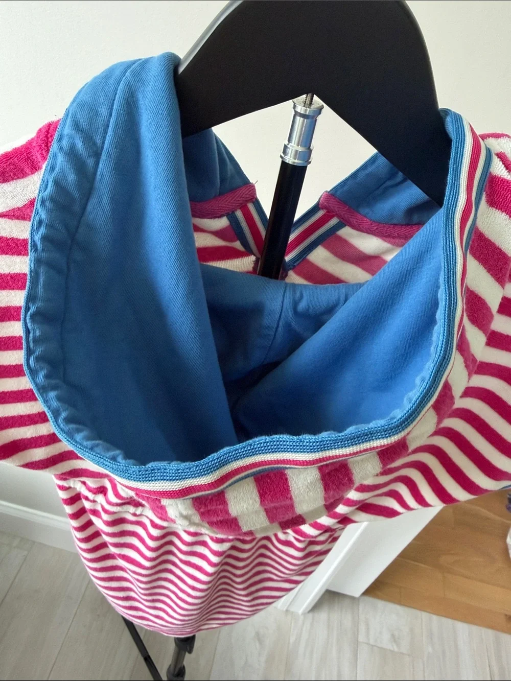 Mini Boden Girl’s Pink & White Striped Terry Toweling Hooded Swim Cover-Up Dress